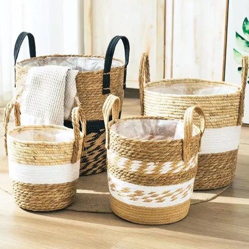 Natural Wicker Straw Hand-Woven Bamboo Decorative Storage Basket Planters - The Finishing Touch Decor, LLC