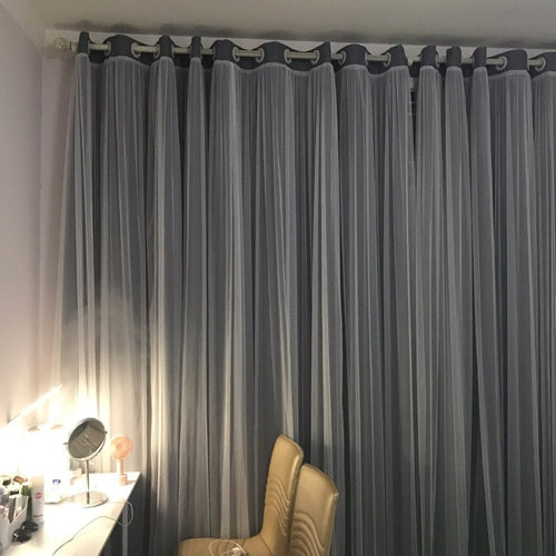 Elegant Heavy Cloth and Voile Long Blackout Drape Curtains - The Finishing Touch Decor, LLC