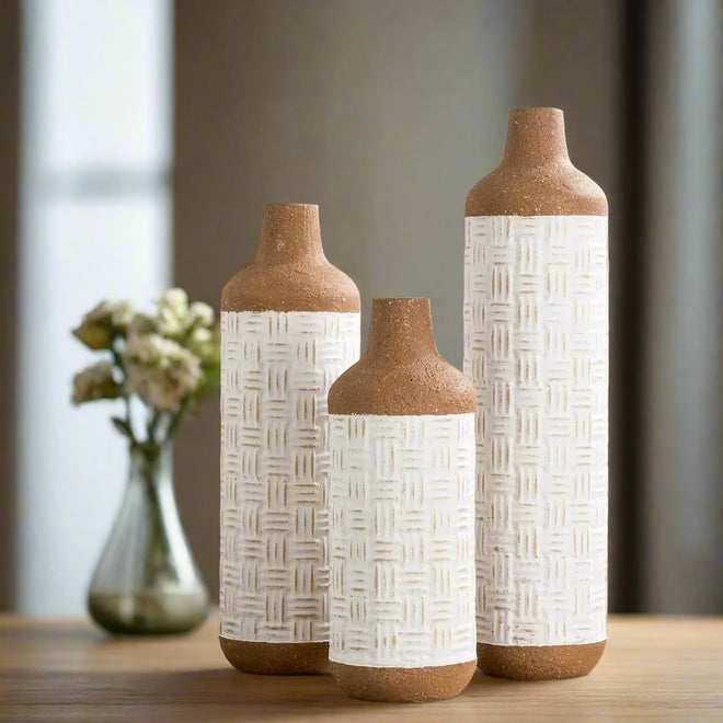 Tall Farmhouse Terracotta Two-Toned Metal Floor Vase Set of 3 - The Finishing Touch Decor, LLC