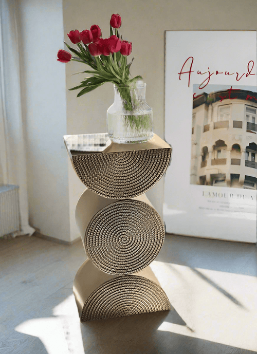 Deco Modern Wheat Pattern Metal Retro Side Accent Table