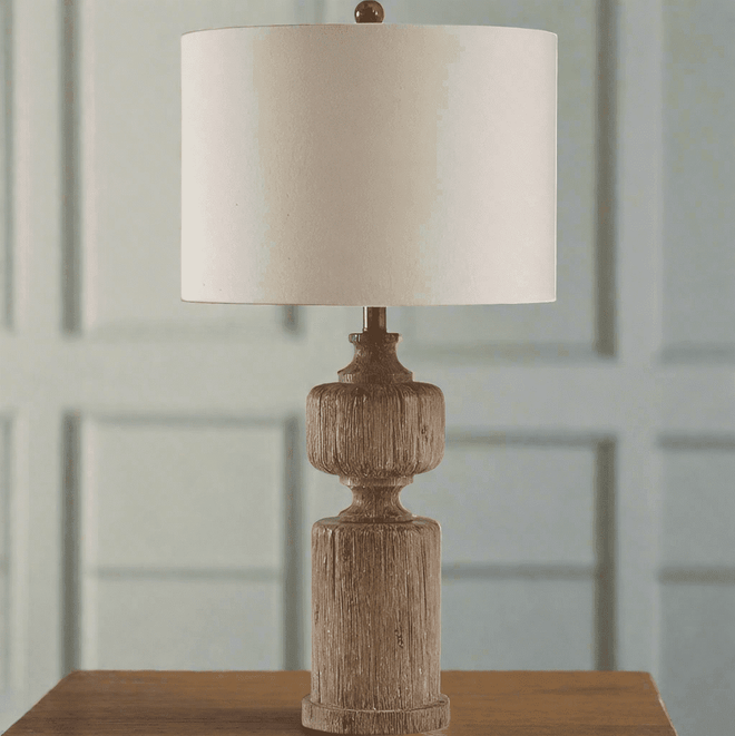 Rustic Faux Wood Brown Resin Table Lamp