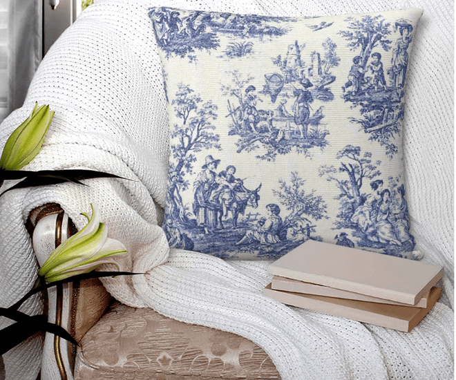 Powder Blue French Toile Pattern Throw Pillow Covers