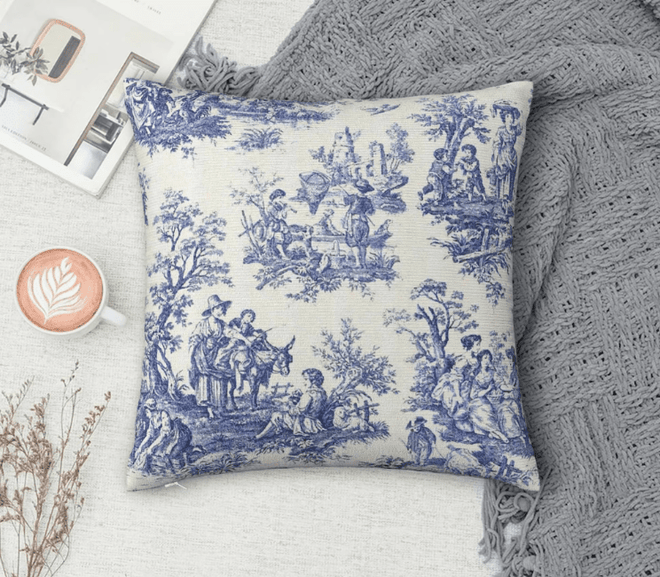 Powder Blue French Toile Pattern Throw Pillow Covers