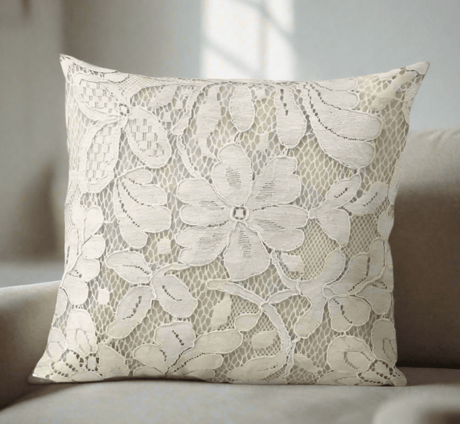 Floral Country Cottage Ivory Beige Lace Throw Pillow Covers