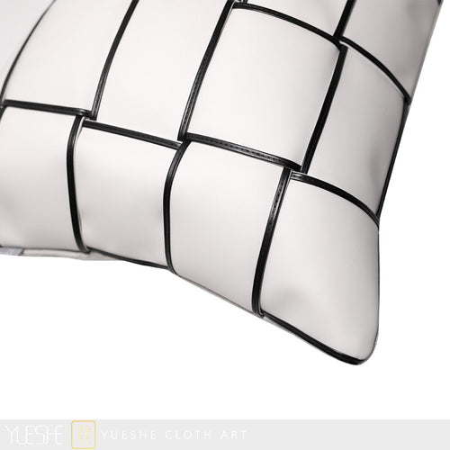 Retro Modern Luxury White Deco Pattern Genuine Leather Throw Pillows Covers - The Finishing Touch Decor, LLC