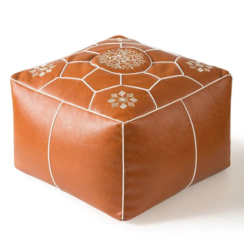 Moroccan Faux Leather Pouf Bohemian Ottoman Cover - The Finishing Touch Decor, LLC