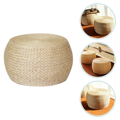 Round Japanese Tatami Cushion Rattan Ottoman Foot Stool - The Finishing Touch Decor, LLC