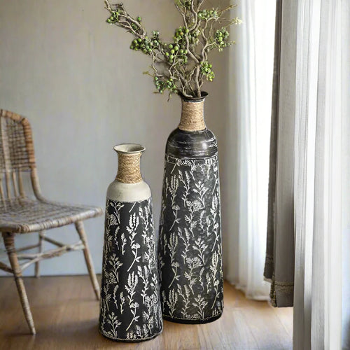 Farmhouse Rustic Iron Etched Floral Pattern Vases