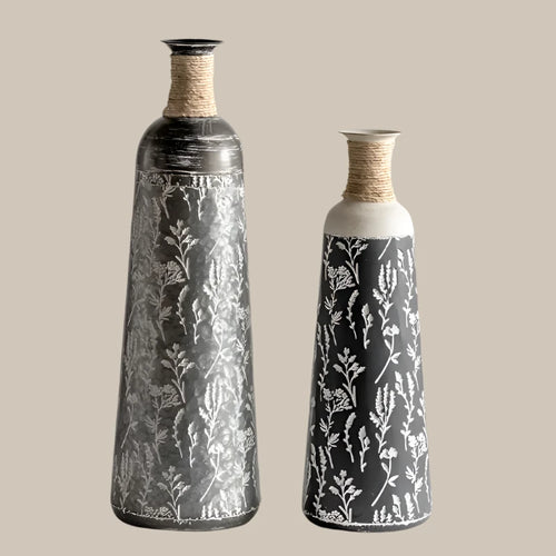 Farmhouse Rustic Iron Etched Floral Pattern Vases