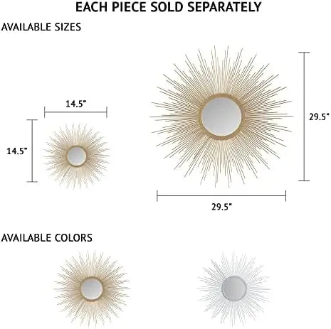 Metal Gold Tone Iron Large Sunburst Wall Art Mirror - The Finishing Touch Decor, LLC