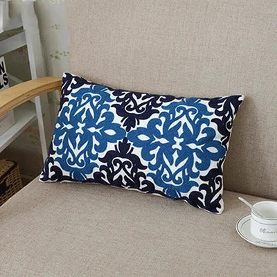 Home Decor Embroidered Cushion Cover Ethnic Floral Canvas Cotton Rectangle Embroidery Pillow Cover Lumbar Pillow Case 30x50cm