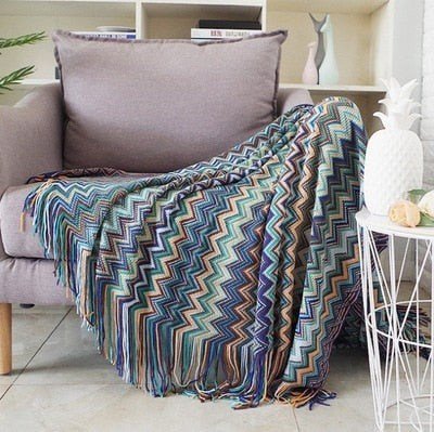 Lightweight Aztec Ethnic Pattern Geometric Plaid Tapestry Throw Boho Blanket - The Finishing Touch Decor, LLC