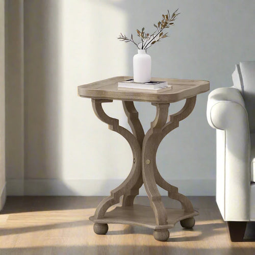 French Country Rustic Wood Pedestal End Table - The Finishing Touch Decor, LLC