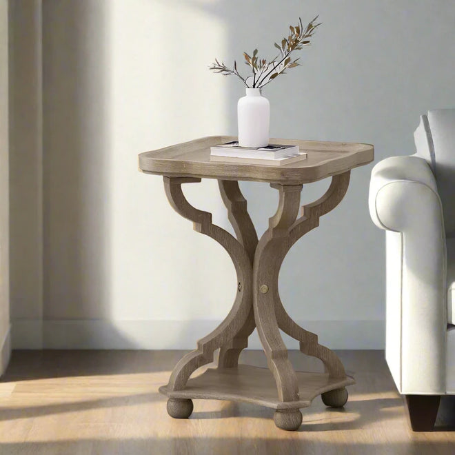 French Country Rustic Wood Pedestal End Table - The Finishing Touch Decor, LLC