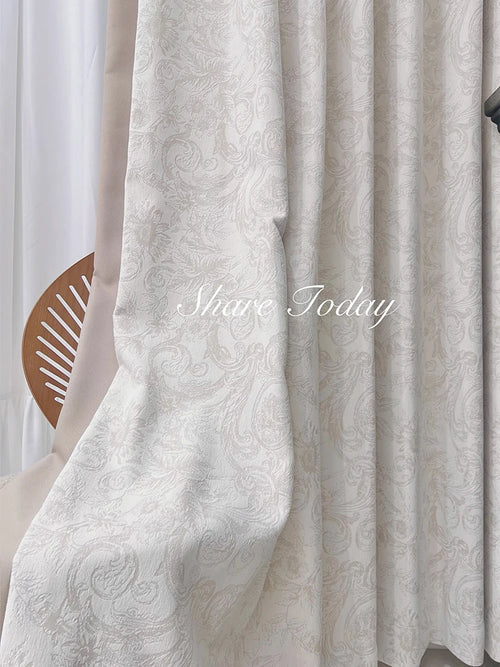 Beige Classical French Jacquard Blackout Window Curtains - The Finishing Touch Decor, LLC