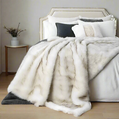 Thick White Faux Fox Fur Winter Bedspread Luxury Throw Blanket