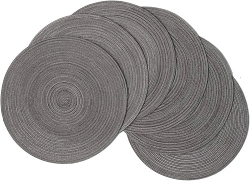 Round Braided Boho Chic Light Linen or Grey Color Placemats - Set of 6 - The Finishing Touch Decor, LLC