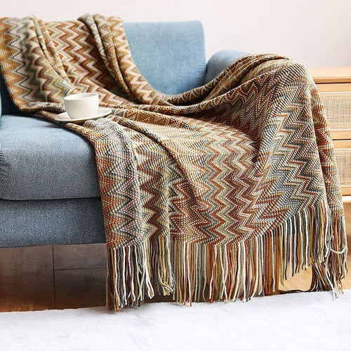 Lightweight Aztec Ethnic Pattern Geometric Plaid Tapestry Throw Boho Blanket - The Finishing Touch Decor, LLC