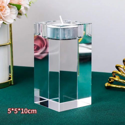 Crystal Clear Solid Glass Romantic Square Cube Candle Holder - 1 or 3pcs - The Finishing Touch Decor, LLC