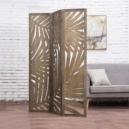 Tropical Palm Leaf Cutout 3 Pannel Wood Room Divider - The Finishing Touch Decor, LLC