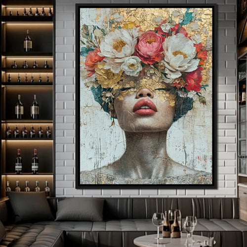 Colorful Gold Foil Fashion Mystical Floral Woman Canvas Painting Modern Wall Art Character Posters Prints Living Room Home Decor