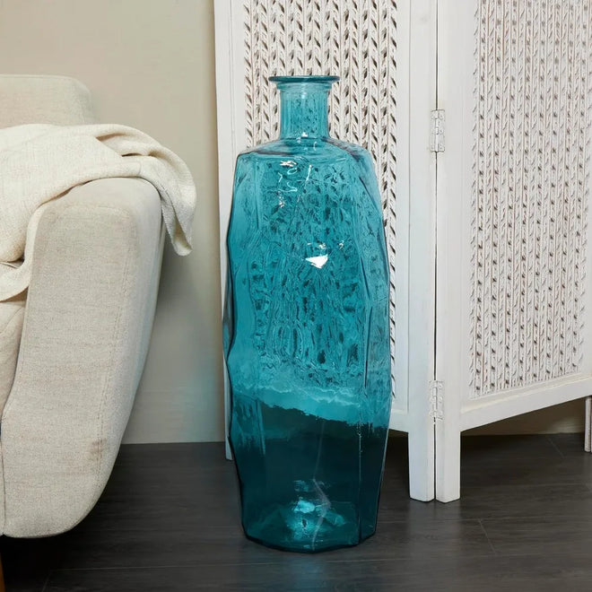 Tall Recycled Spanish Glass Handmade Bottle Neck Vase - The Finishing Touch Decor, LLC