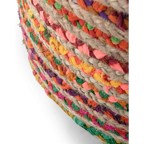 Colorful Bohemian Woven Jute Ottoman Stool - The Finishing Touch Decor, LLC