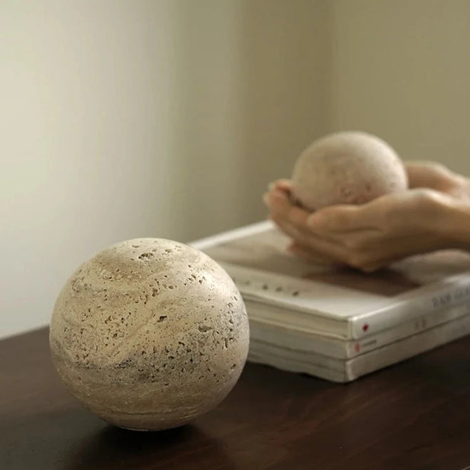 Natural Travertine Stone Sphere Paperweight Sculpture