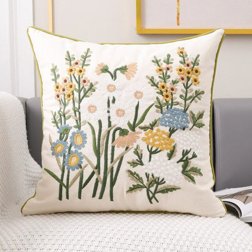 Cotton Embroidered Cottage-Style Pastoral Throw Pillow Covers - The Finishing Touch Decor, LLC