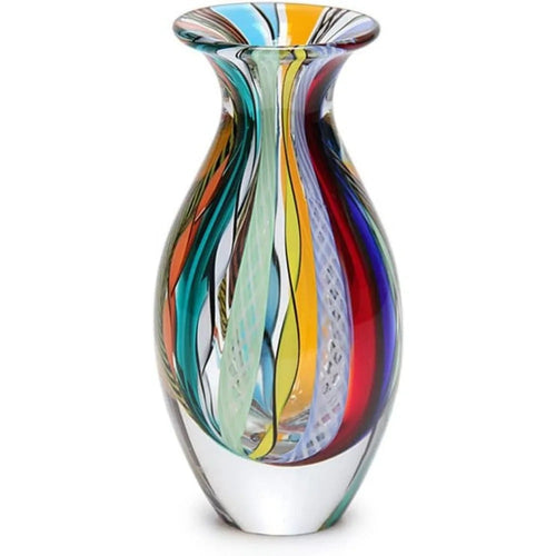 Small Glass Vase Hippie Colored Canes Hand Blown Murano-Style Art Glass,Vases