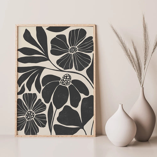 Matching Black Abstract Floral Nordic Wall Art Canvas Prints - The Finishing Touch Decor, LLC