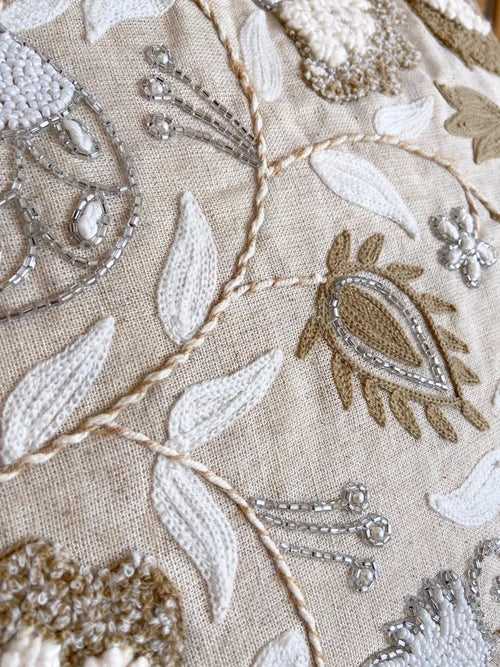 Hand-Stitched Beaded Beige Throw Pillow Covers - The Finishing Touch Decor, LLC