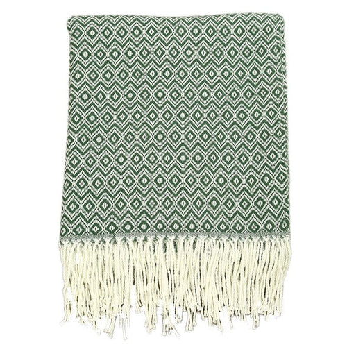 Green Tasseled Geometric Printed Knit Throw Blanket - The Finishing Touch Decor, LLC