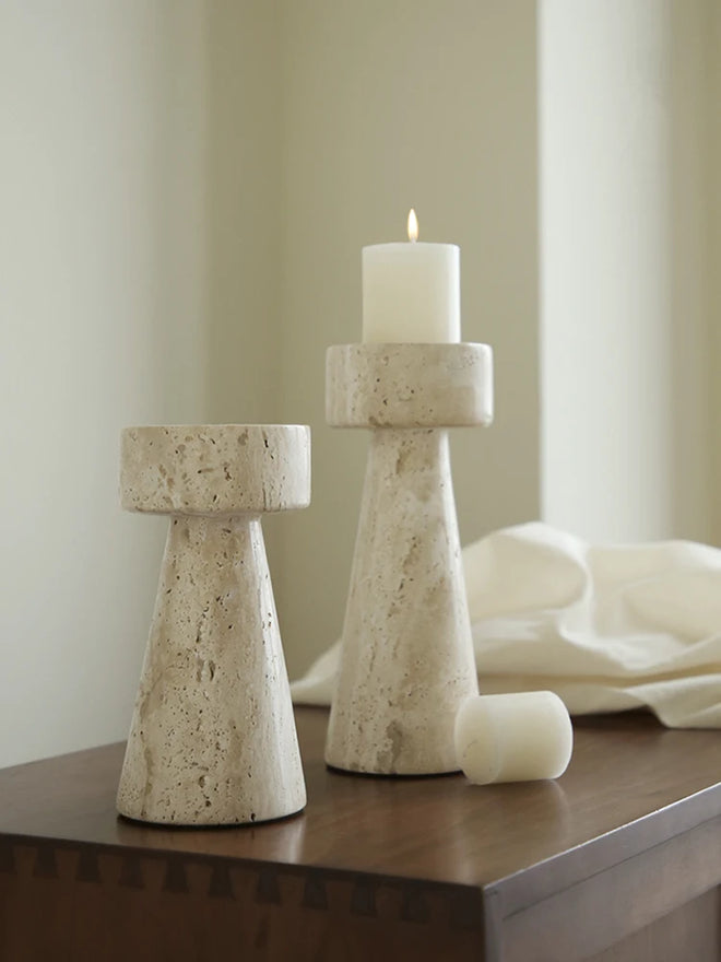 Minimalist Travertine Stone Candlestick Holder - The Finishing Touch Decor, LLC