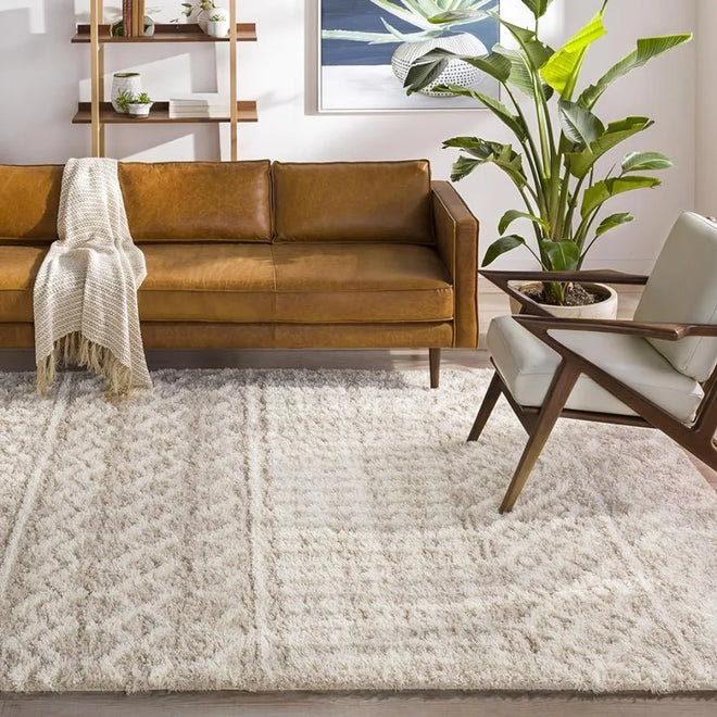 Plush Beige Moroccan Shag Area Rug 7 x 10 ft - The Finishing Touch Decor, LLC