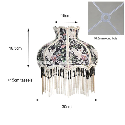 Retro Swan Chinoiserie Print Beaded Tassel Lampshade - The Finishing Touch Decor, LLC