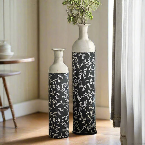 Farmhouse Rustic Iron Etched Floral Pattern Vases