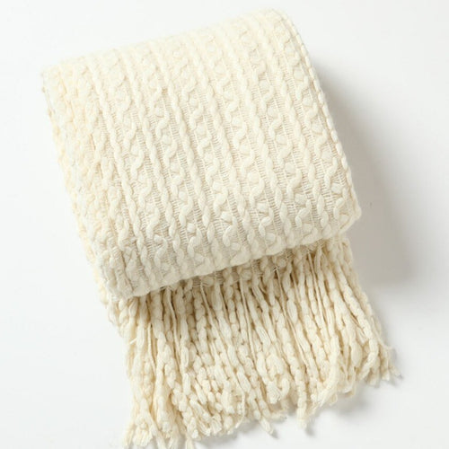 Soft Neutral Color Nordic Knit Plaid Blanket with Tassels - The Finishing Touch Decor, LLC