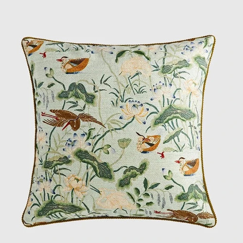 Duck & Lotus Flower Garden Print Throw Pillow Covers - The Finishing Touch Decor, LLC