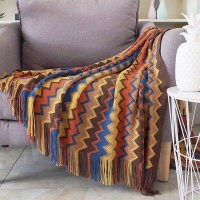 Lightweight Aztec Ethnic Pattern Geometric Plaid Tapestry Throw Boho Blanket - The Finishing Touch Decor, LLC