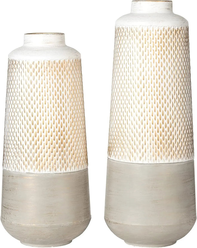 Metal Set of 2 Large Textured Farmhouse Floor Vases - The Finishing Touch Decor, LLC