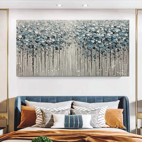 Shades of Blue Forest Texture Oil Painting Print Landscape Wall Art - The Finishing Touch Decor, LLC