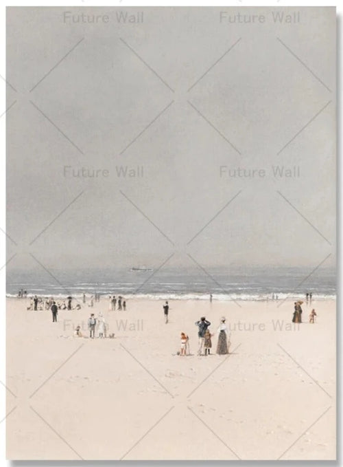 Vintage Beachgoers Coastal Seascape Canvas Painting Print - The Finishing Touch Decor, LLC