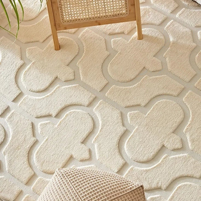 Quatrefoil Pattern French Cream Thick Carpet Area Rug - The Finishing Touch Decor, LLC