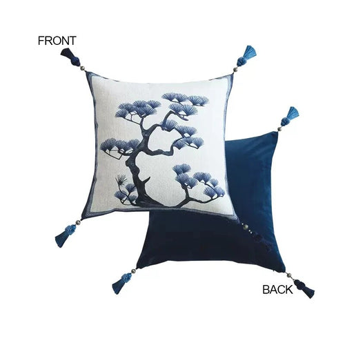 Indigo Jungle Hand-Painted French Vintage Oriental Throw Pillow Covers - The Finishing Touch Decor, LLC