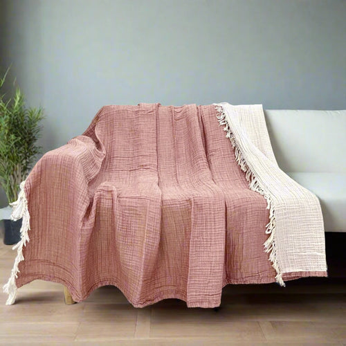 Fringed Muslin Natural Pure Cotton Gauze Throw Blanket - The Finishing Touch Decor, LLC