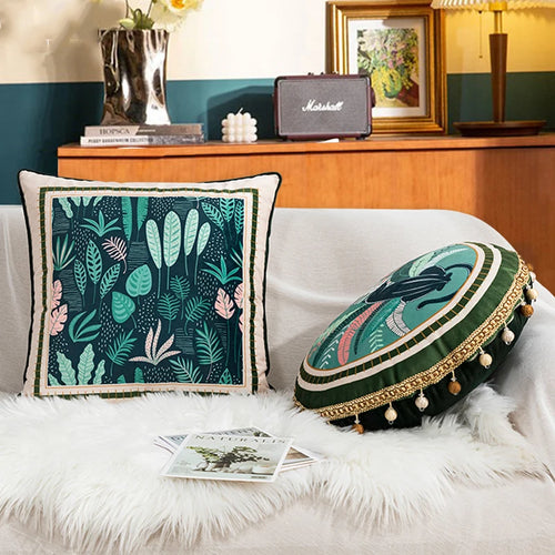 Green Leaves Print Velvety Luxury Throw Pillow Covers - The Finishing Touch Decor, LLC