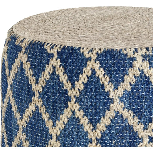 Hallway Ottoman Stool for Living Room Free Shipping Bedroom Natural Woven Jute and Cotton Upholstered in Classic Blue Furniture - The Finishing Touch Decor, LLC