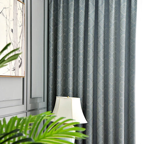 French Blue Luxury Jacquard Heavy Textured Curtains - The Finishing Touch Decor, LLC