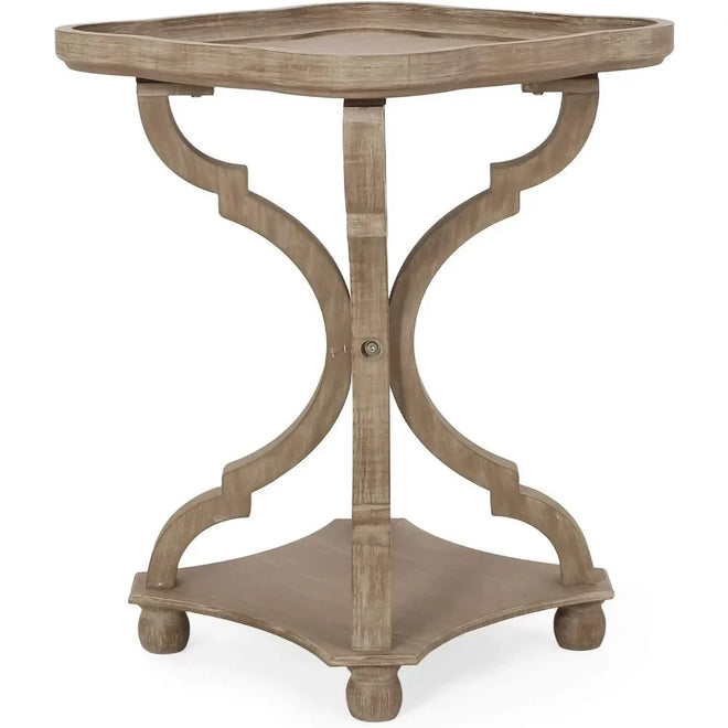 French Country Rustic Wood Pedestal End Table - The Finishing Touch Decor, LLC